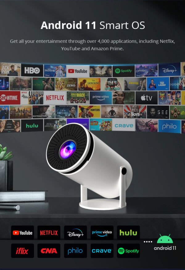 HY300 Smart Android Projector | Full HD Home Theater with Barrel Design & Projection Screen - Image 4